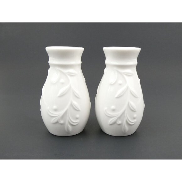 Lenox White Porcelain 2 Candlestick Holders Embossed Leaf Design - Picture 3 of 5